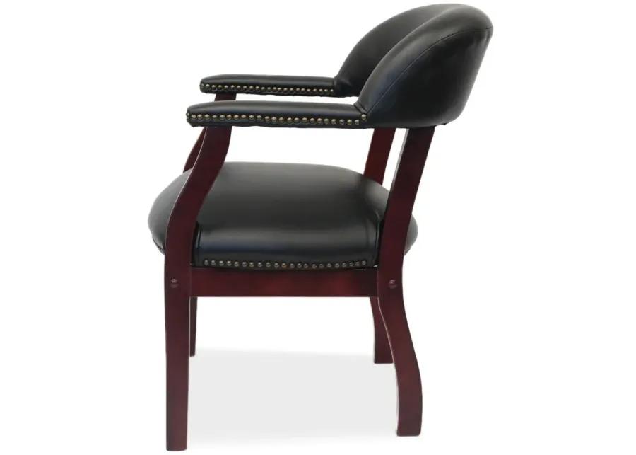Asimov Guest Chair in Black Leather Soft Vinyl; Mahogany by Coe Distributors