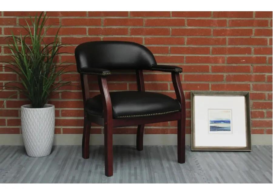 Asimov Guest Chair in Black Leather Soft Vinyl; Mahogany by Coe Distributors