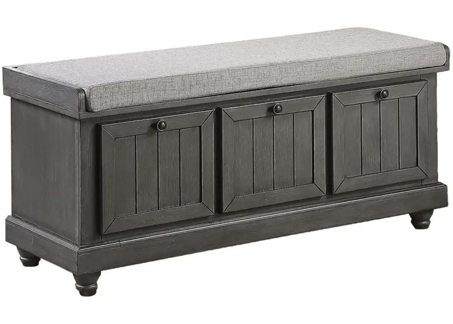 Hakea Upholstered Storage Bench in Distressed Dark Gray by Homelegance