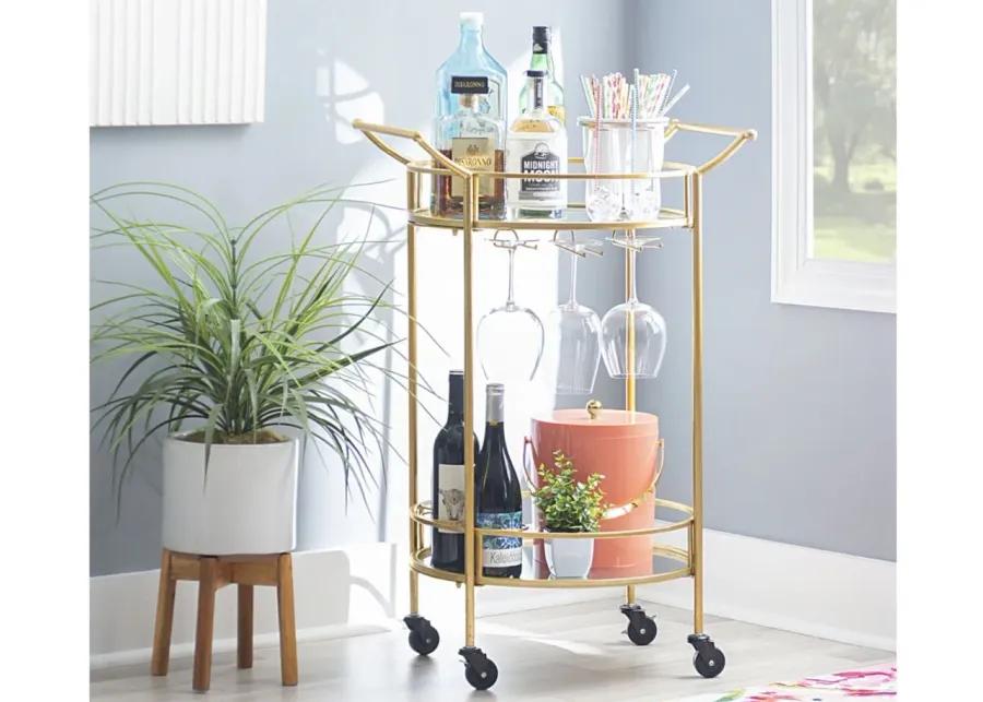 Ulla Round Bar Cart in Gold by Linon Home Decor