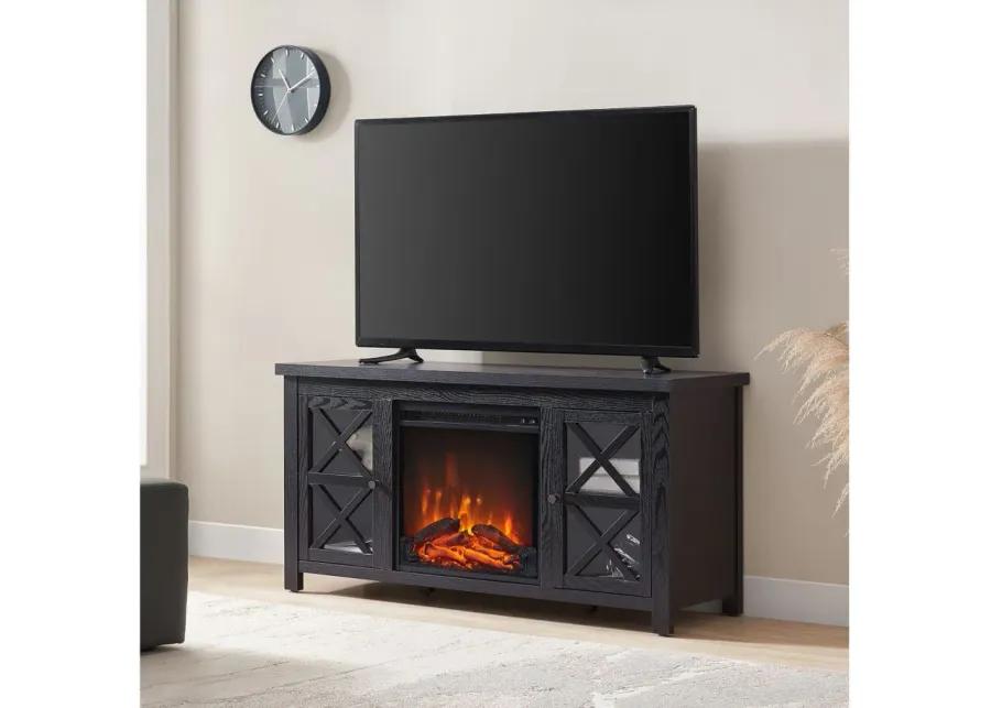 Eve TV Stands with Log Fireplace Insert in Black by Hudson & Canal