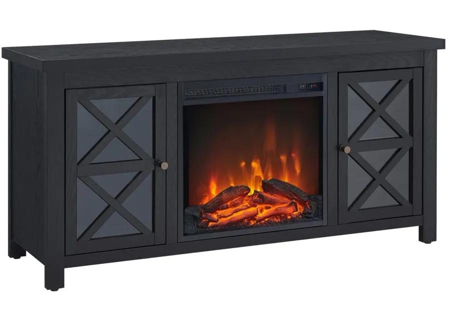 Eve TV Stands with Log Fireplace Insert in Black by Hudson & Canal