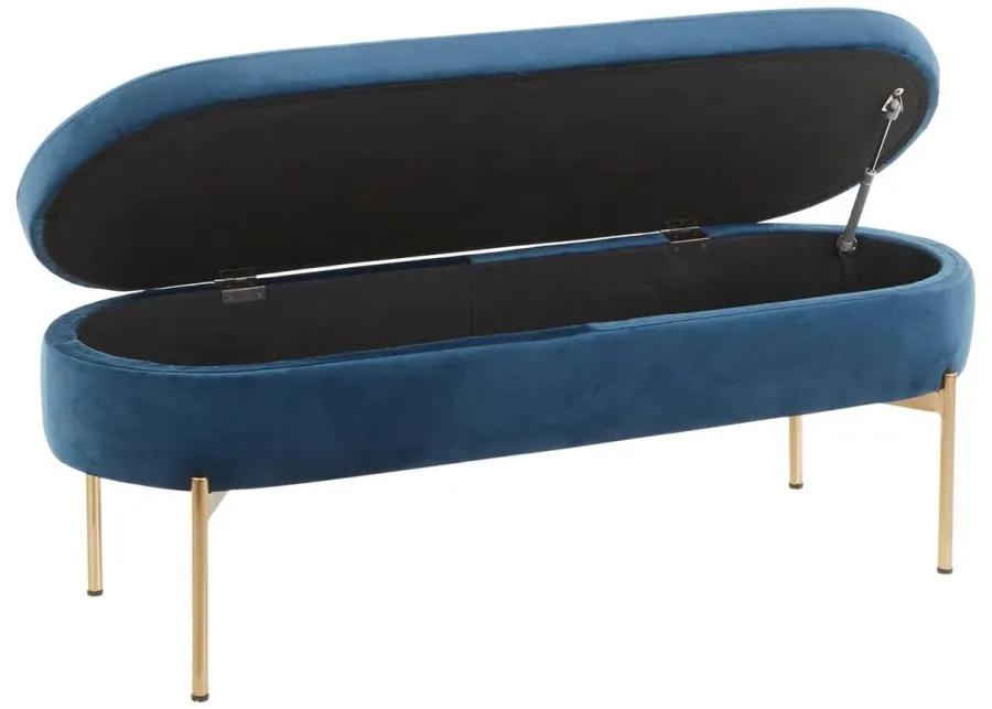 Chloe Storage Bench in Gold Metal, Blue Velvet by Lumisource