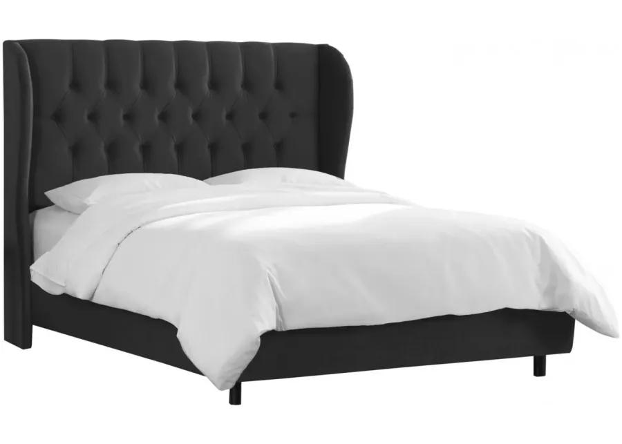 Thayer Wingback Bed in Velvet Black by Skyline