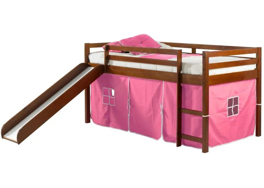 Tent Low Loft Bed with Slide & Tent Kit in Espresso by Donco Trading