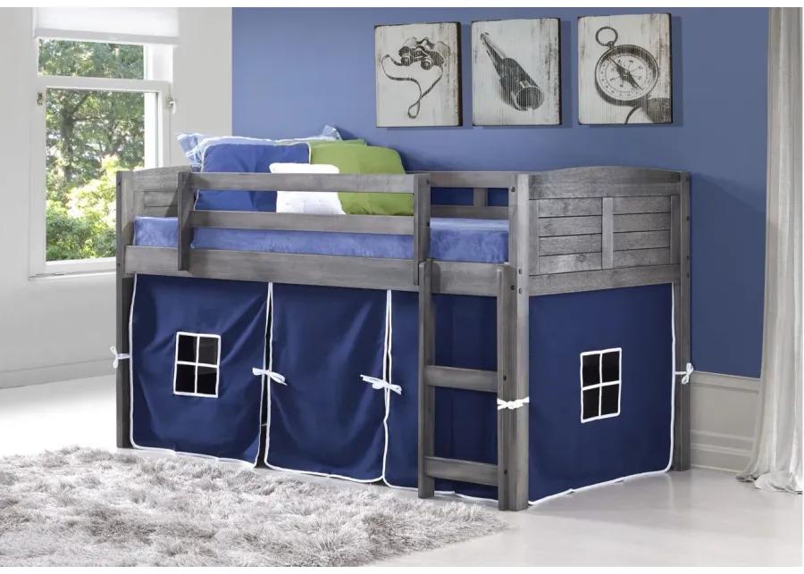 Louver Tent Loft Bed in Antique Gray with Blue Tent by Donco Trading