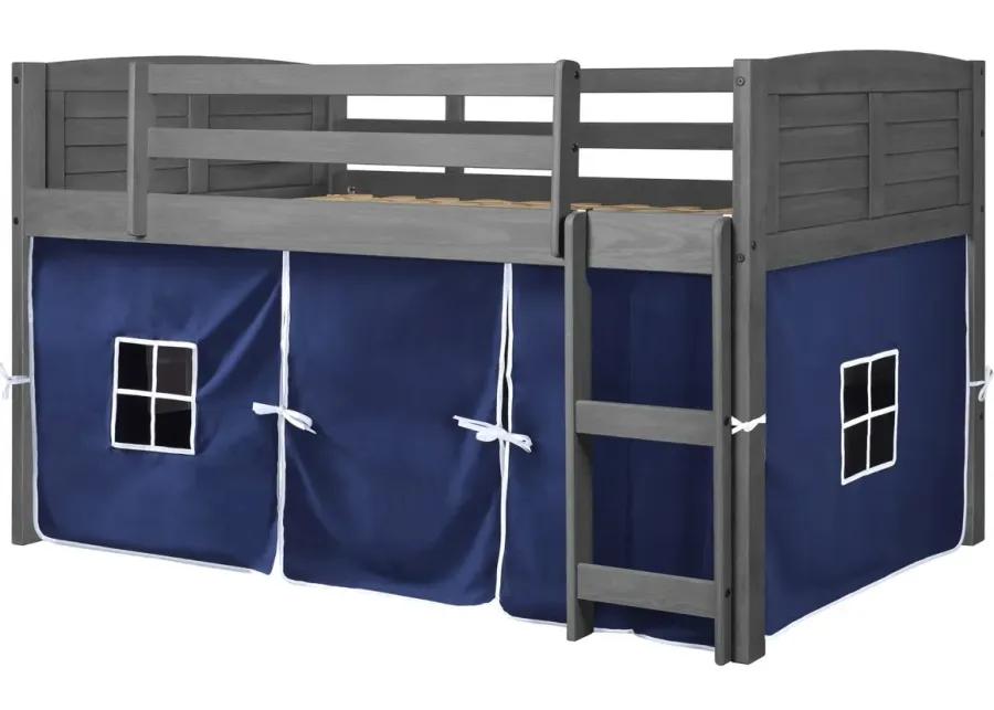 Louver Tent Loft Bed in Antique Gray with Blue Tent by Donco Trading