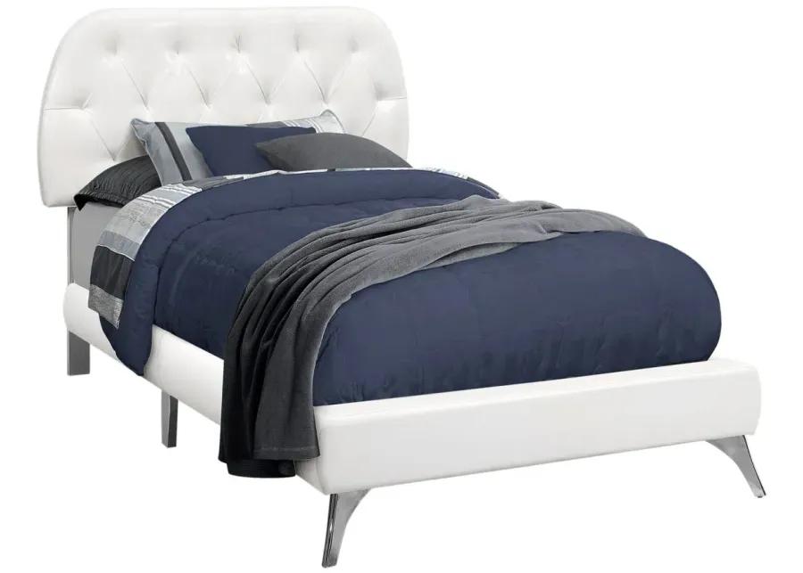 Nicki Upholstered Bed in White w/ chrome legs by Monarch Specialties