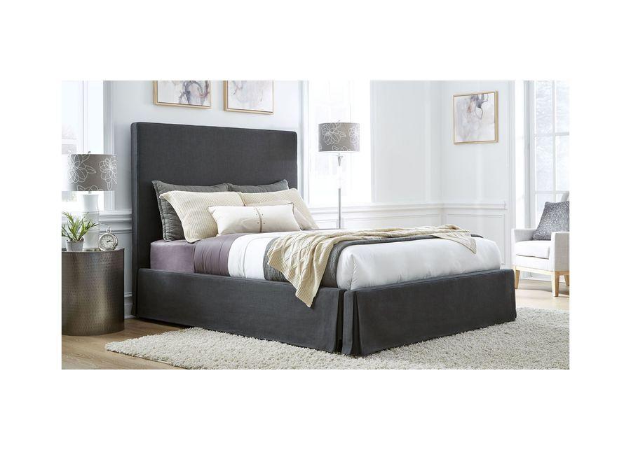 Cheviot Upholsterd Skirted Panel Bed in Iron by Bellanest