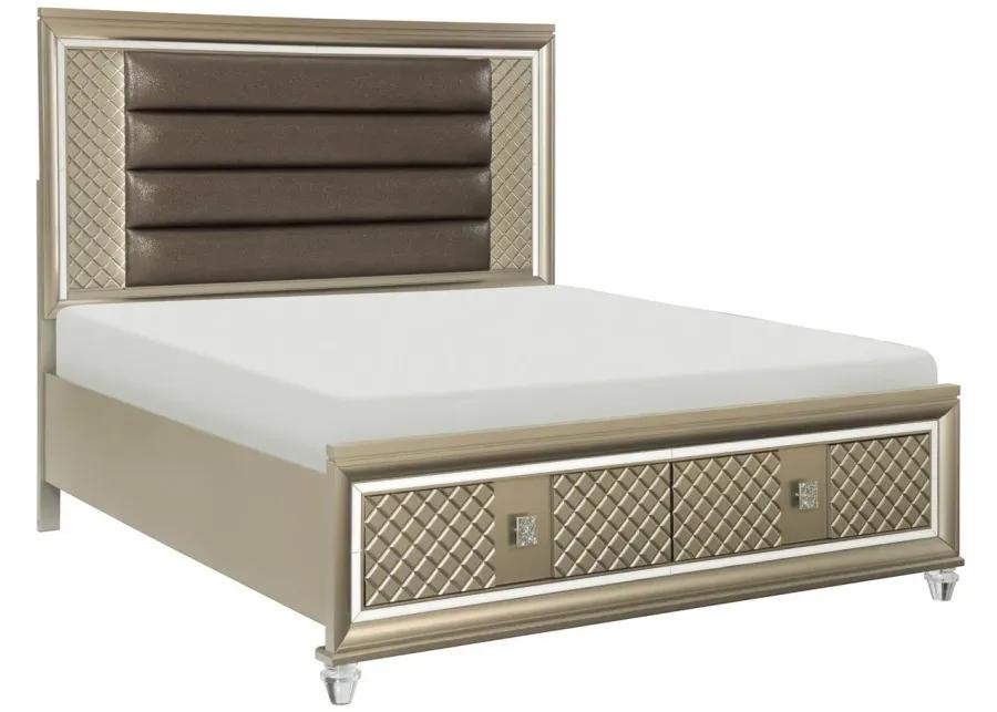 Basseri Platform Storage Bed w/ LED Lighting in Champagne Metallic by Homelegance