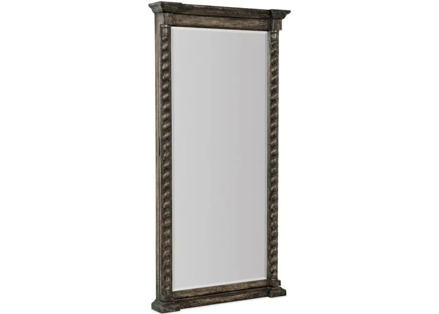 La Grange Floor Mirror w/Jewelry Storage in Flemish paint finish with distressing. Distressing includes chopping and gouging. by Hooker Furniture