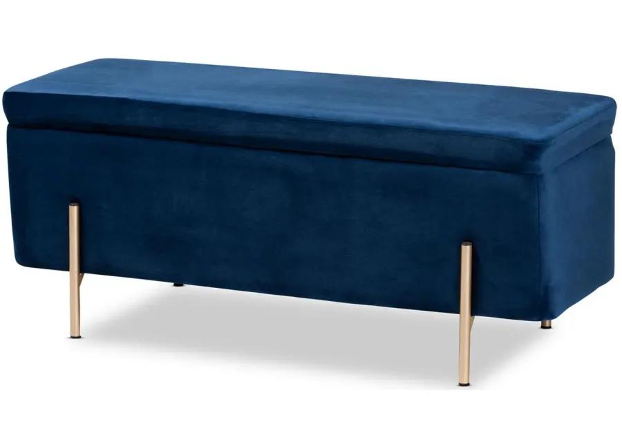 Rockwell Upholstered Storage Bench in Navy Blue/Gold by Wholesale Interiors