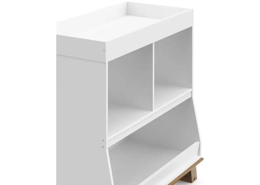 Storkcraft Modern Changing Table with Storage and Removable Topper in White/Vintage Driftwood by Bellanest