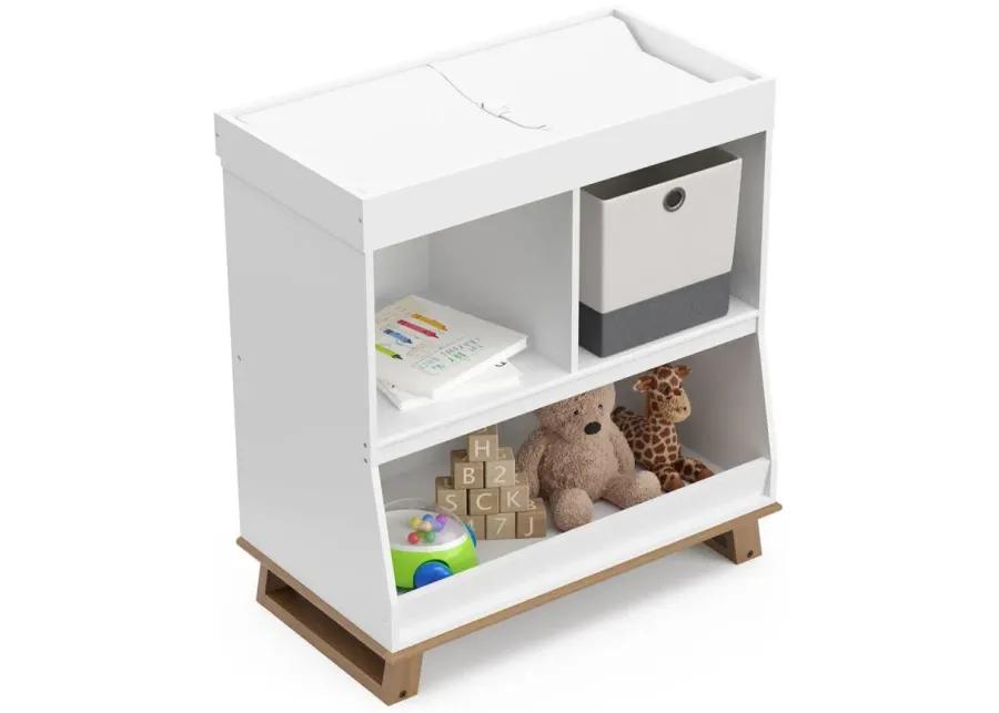 Storkcraft Modern Changing Table with Storage and Removable Topper in White/Vintage Driftwood by Bellanest
