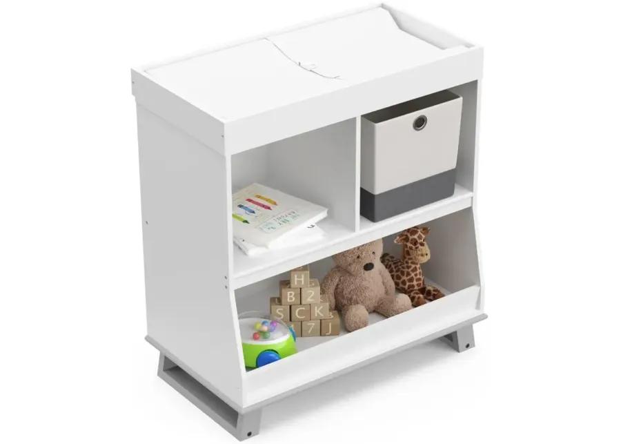 Storkcraft Modern Changing Table with Storage and Removable Topper in White/Pebble Gray by Bellanest