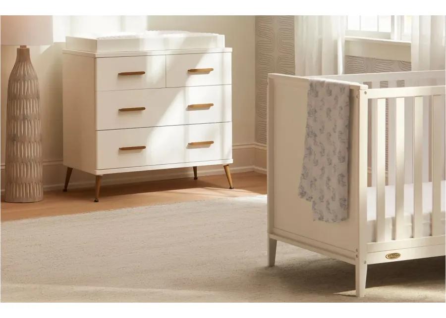 Sloane Nursery Dresser w/ Changing Top by Delta Children in Bianca White w/Melted Bronze by Delta Children