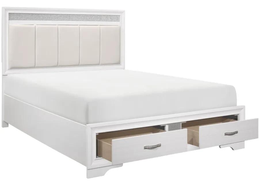 Griggs 4-pc. Upholstered Storage Bedroom Set in Two-Tone Finish: (White and Silver Glitter) by Homelegance