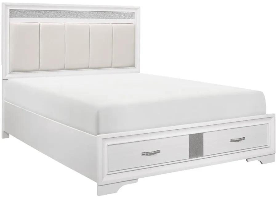 Griggs 4-pc. Upholstered Storage Bedroom Set in Two-Tone Finish: (White and Silver Glitter) by Homelegance