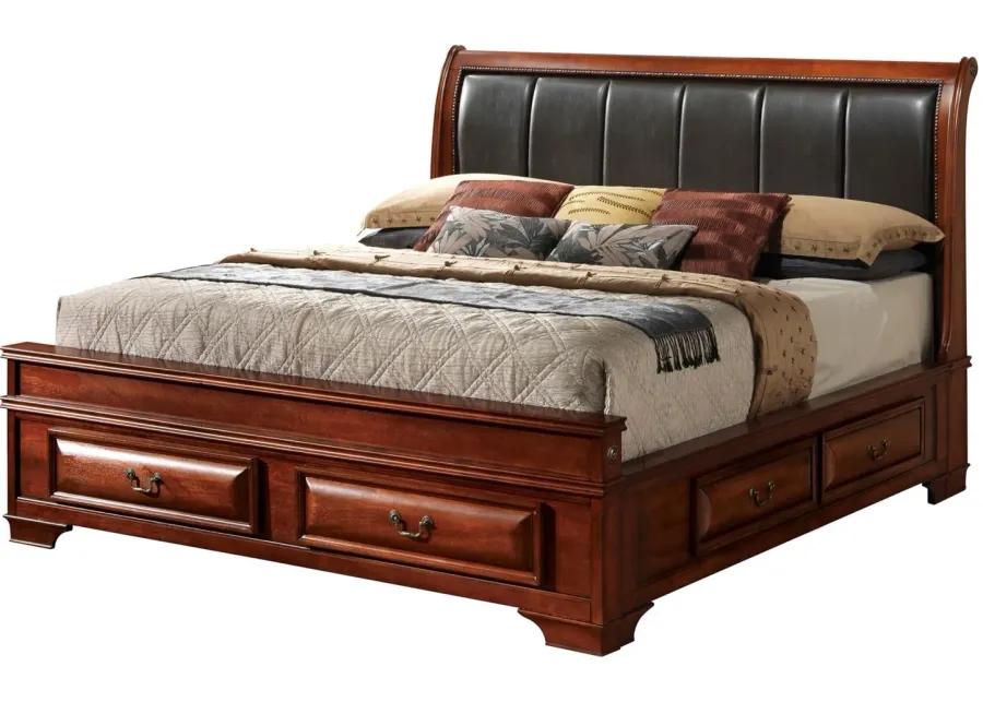 Sarasota Upholstered 4-pc. Storage Bedroom Set in Brown/Black by Glory Furniture