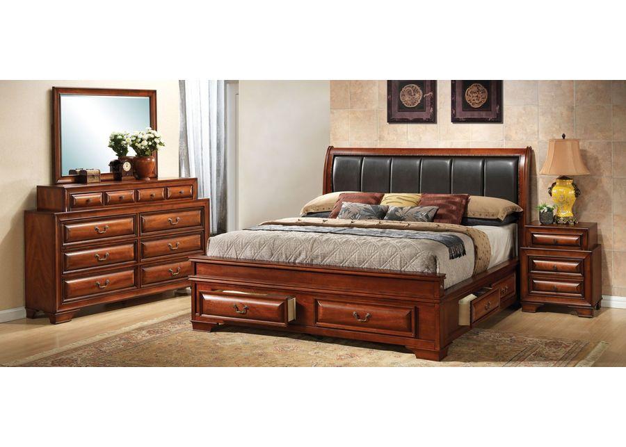 Sarasota Upholstered 4-pc. Storage Bedroom Set in Brown/Black by Glory Furniture