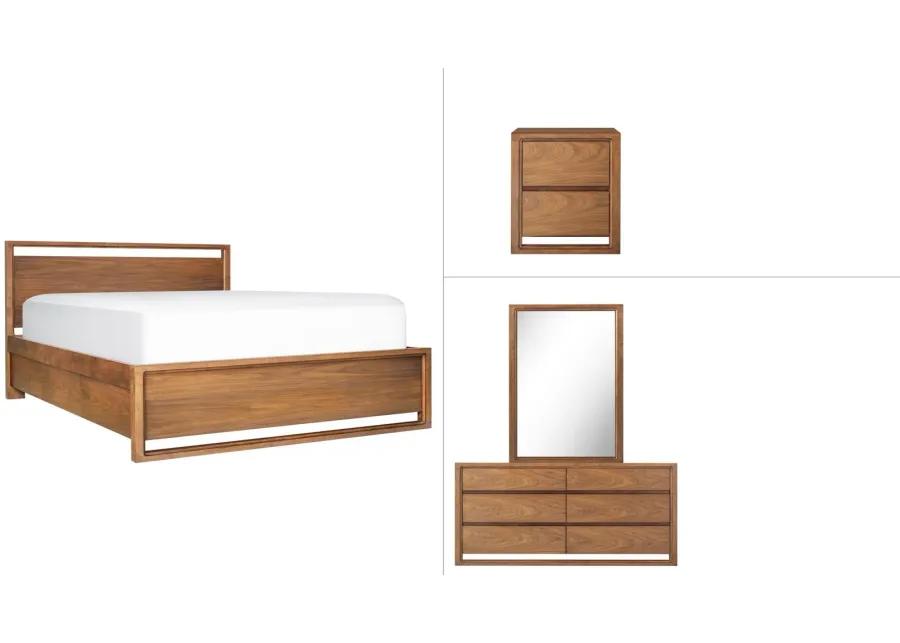 Aversa 4-pc. Bedroom Set w/ 1-side Storage Bed and 2-Drawer Nightstand in Light Cherry by Bellanest