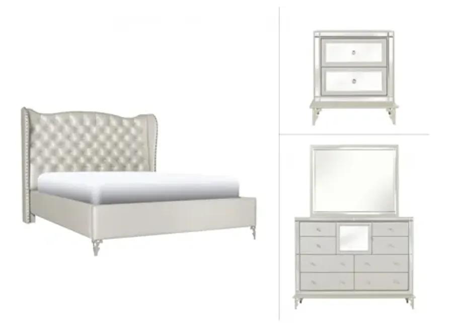 Hollywood Loft 4-pc. Bedroom Set in Frost / Mirrored by Amini Innovation