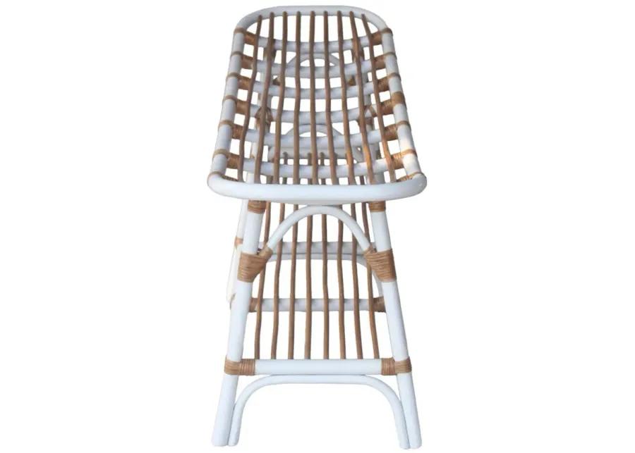 Damara Rattan Bench with Shelf in White by New Pacific Direct