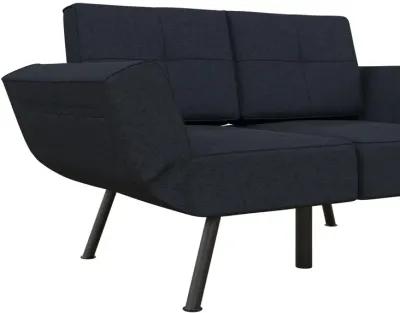 Euro Upholstered Tufted Loveseat Futon with Storage Pockets