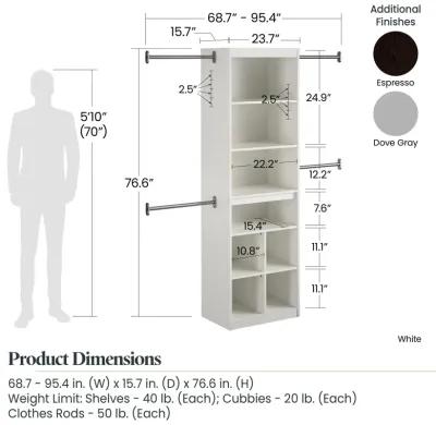 Summer Haven Closet Tower with 4 Clothing Rods, 4 Shelves and 4 Cubbies