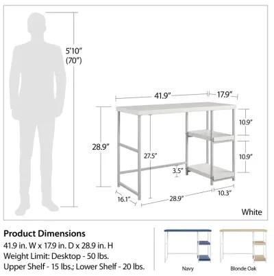 Kimberly Kids Desk with Reversible Shelves and Large Work Surface