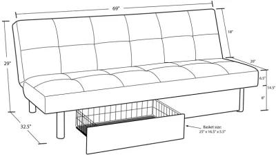 Sola Upholstered Storage Futon with 2 Drawers and Chrome Legs