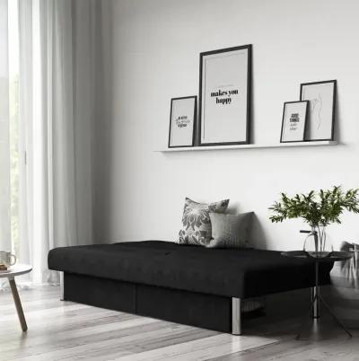 Sola Upholstered Storage Futon with 2 Drawers and Chrome Legs