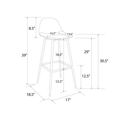 Brandon Upholstered Mid Century Modern Kitchen Bar Stool with Metal Legs