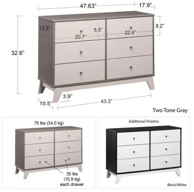 Rowan Valley Flint 6 Drawer Dresser with Solid Wood Angled Feet