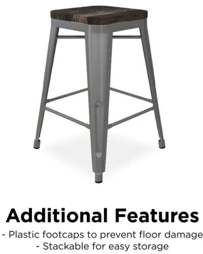 Fusion 24 Inch Stackable Metal and Wood Counter Height Bar Stools, Set of 2