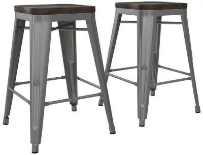 Fusion 24 Inch Stackable Metal and Wood Counter Height Bar Stools, Set of 2