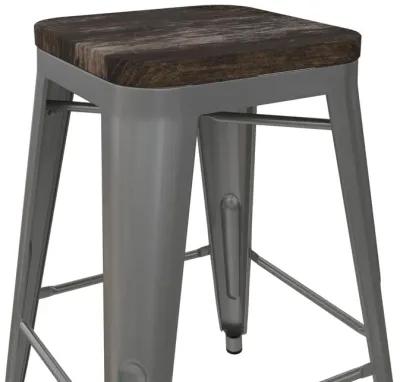 Fusion 24 Inch Stackable Metal and Wood Counter Height Bar Stools, Set of 2