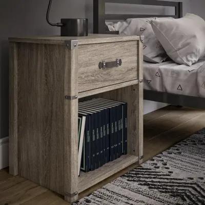 Nova 1 Drawer Storage Nightstand with Leather Drawer Pull