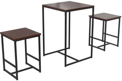 Bungalow 3-Piece Pub Set with Wood Tabletop and Metal Frame