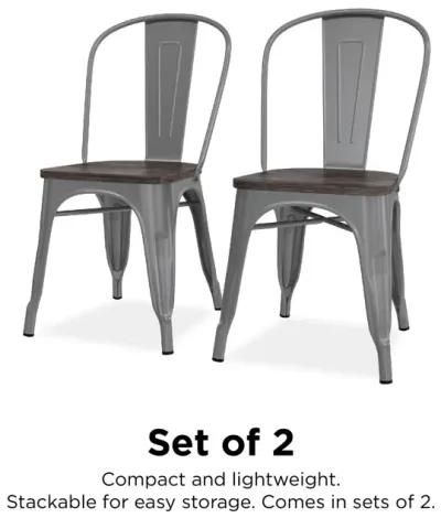 Fusion Metal Dining Chair with Wood Seat, Set of 2