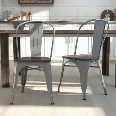 Fusion Metal Dining Chair with Wood Seat, Set of 2