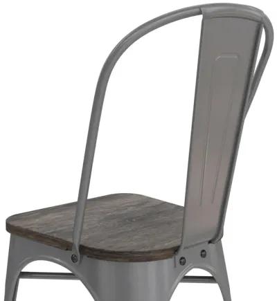 Fusion Metal Dining Chair with Wood Seat, Set of 2