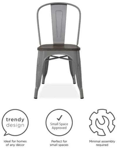 Fusion Metal Dining Chair with Wood Seat, Set of 2