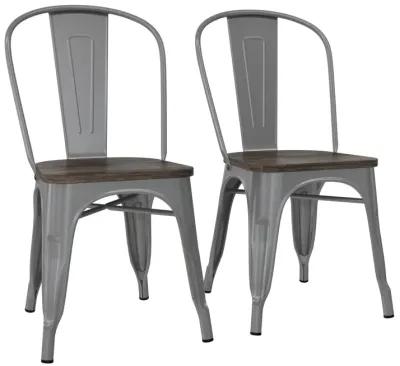 Fusion Metal Dining Chair with Wood Seat, Set of 2