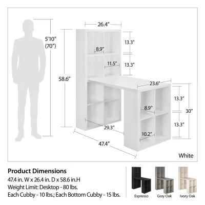 London Hobby Bookcase and Crafting Desk with Cubbies