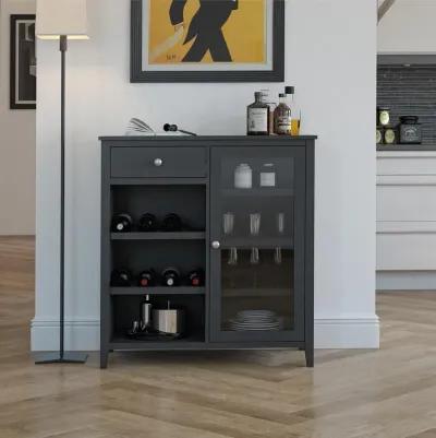 Tuxedo Bar Cabinet with Glass Door 1 Drawer and 7 Shelves