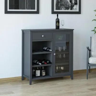 Tuxedo Bar Cabinet with Glass Door 1 Drawer and 7 Shelves