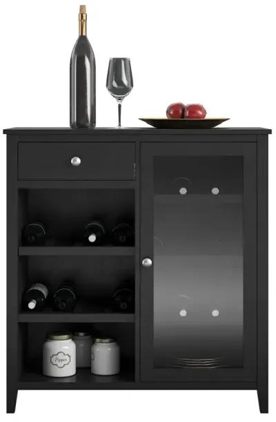 Tuxedo Bar Cabinet with Glass Door 1 Drawer and 7 Shelves