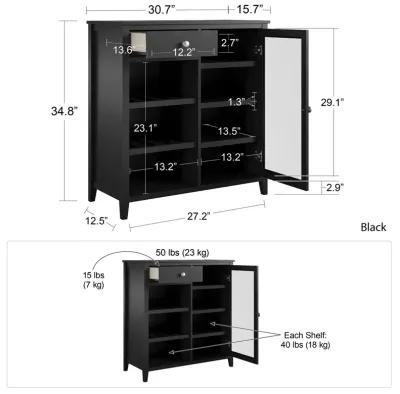 Tuxedo Bar Cabinet with Glass Door 1 Drawer and 7 Shelves