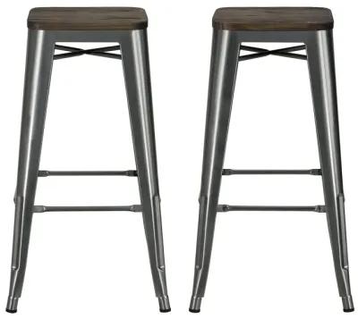 Fusion 30 Inch Metal Backless Bar Stool with Wood Seat, Set of 2